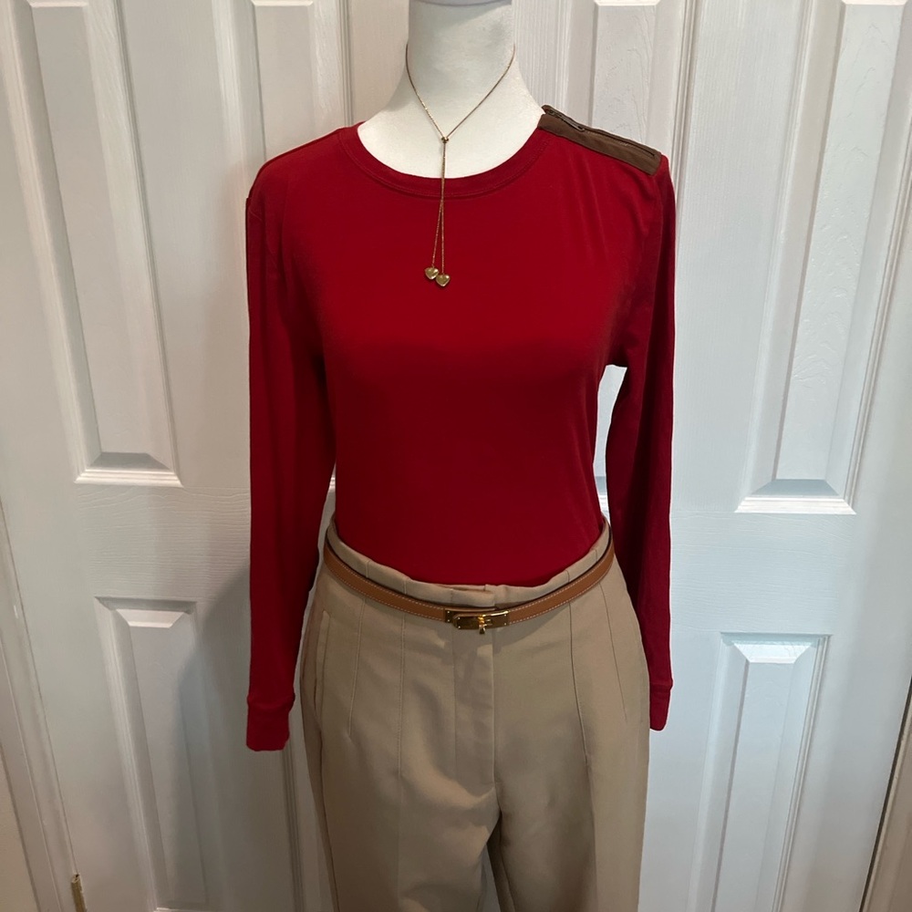 Lauren Ralph Lauren Red Equestrian‎ Long Sleeve Suede Elbow Patch Shoulder Zip